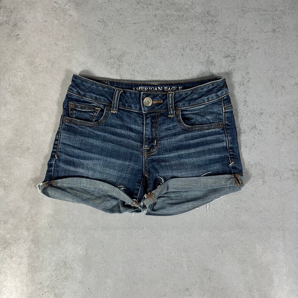 American Eagle Stretch Shortie Women's Low Rise Pleated Denim Shorts Size 0